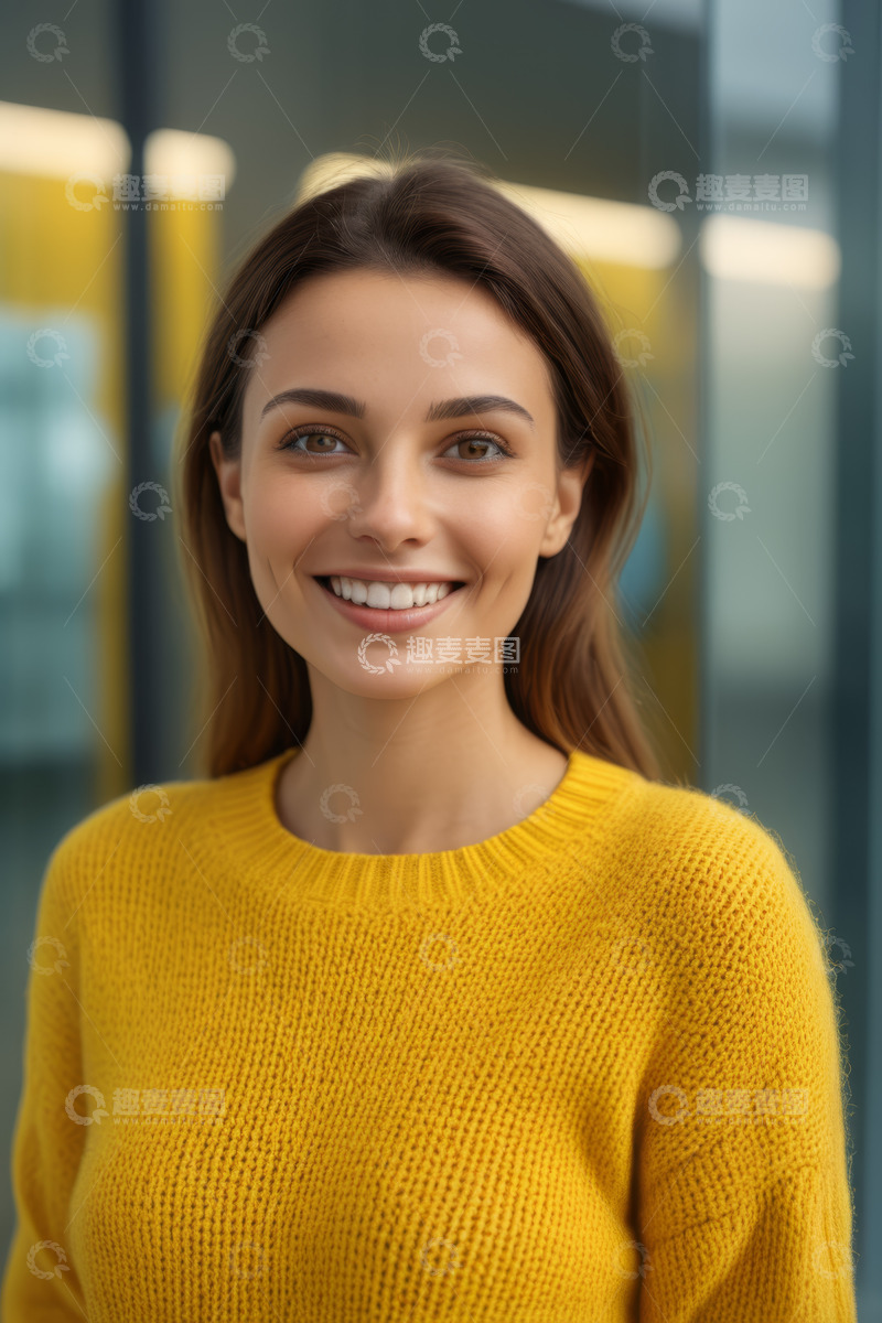 高清大图下载【趣麦麦图】室内微笑女性半身像