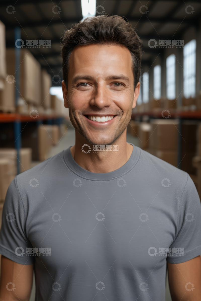 高清大图下载【趣麦麦图】仓库中微笑的男性工作人员