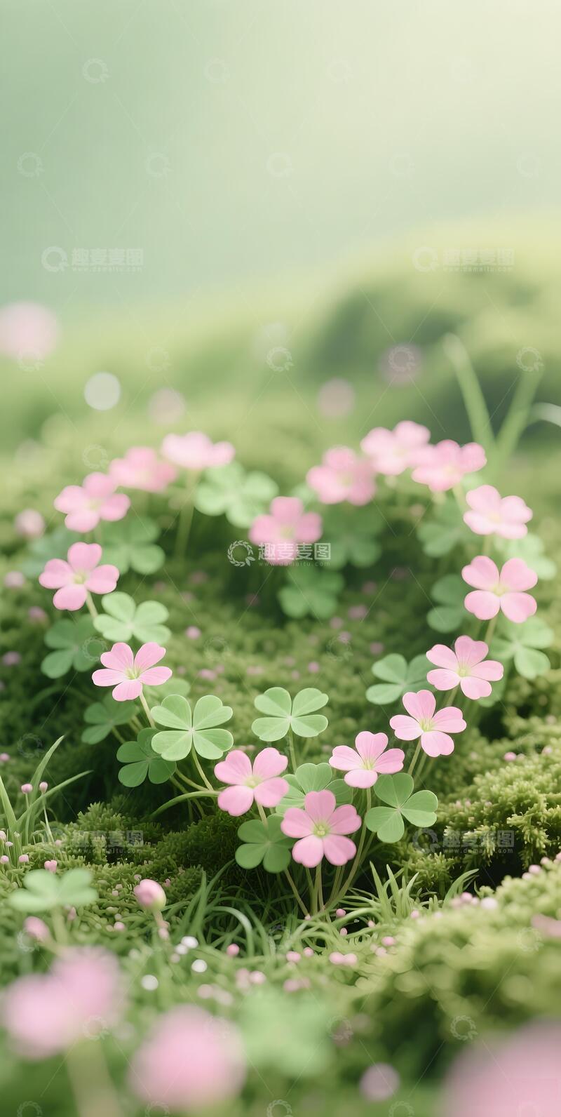 高清大图下载【趣麦麦图】春天治愈系粉绿色三叶草5