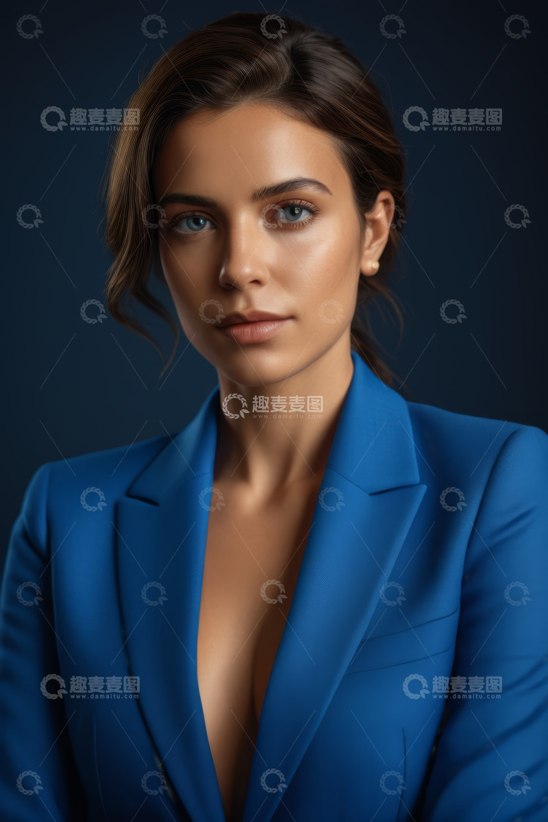高清大图下载【趣麦麦图】穿蓝色西装的女性肖像