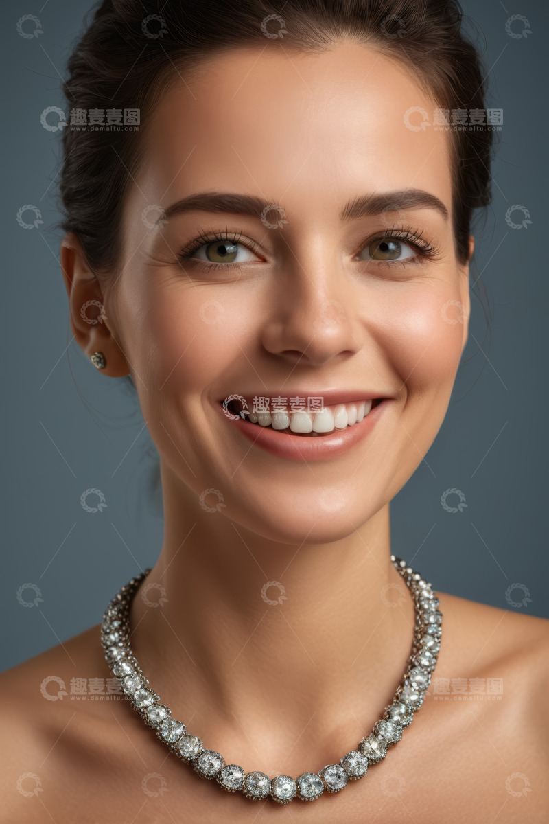 高清大图下载【趣麦麦图】戴珠宝项链微笑的女性
