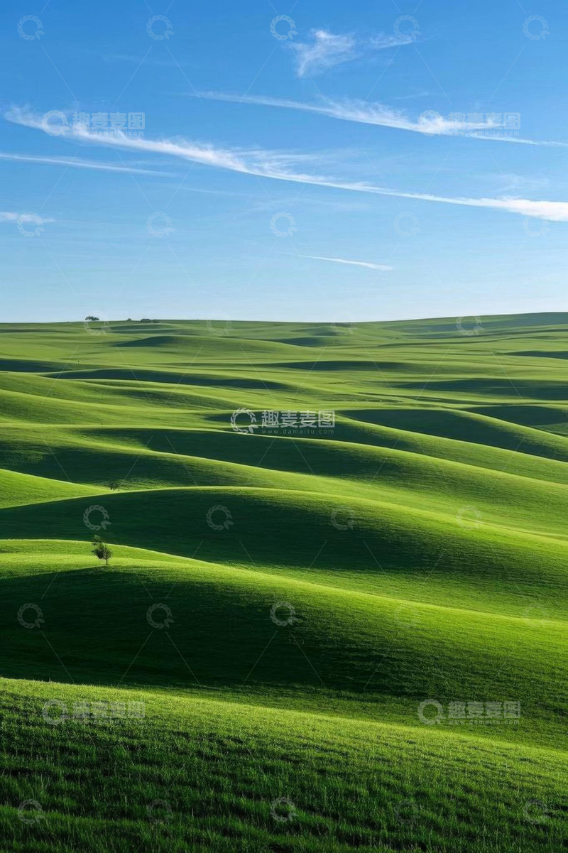 高清大图下载【趣麦麦图】广袤起伏的绿色草原风光