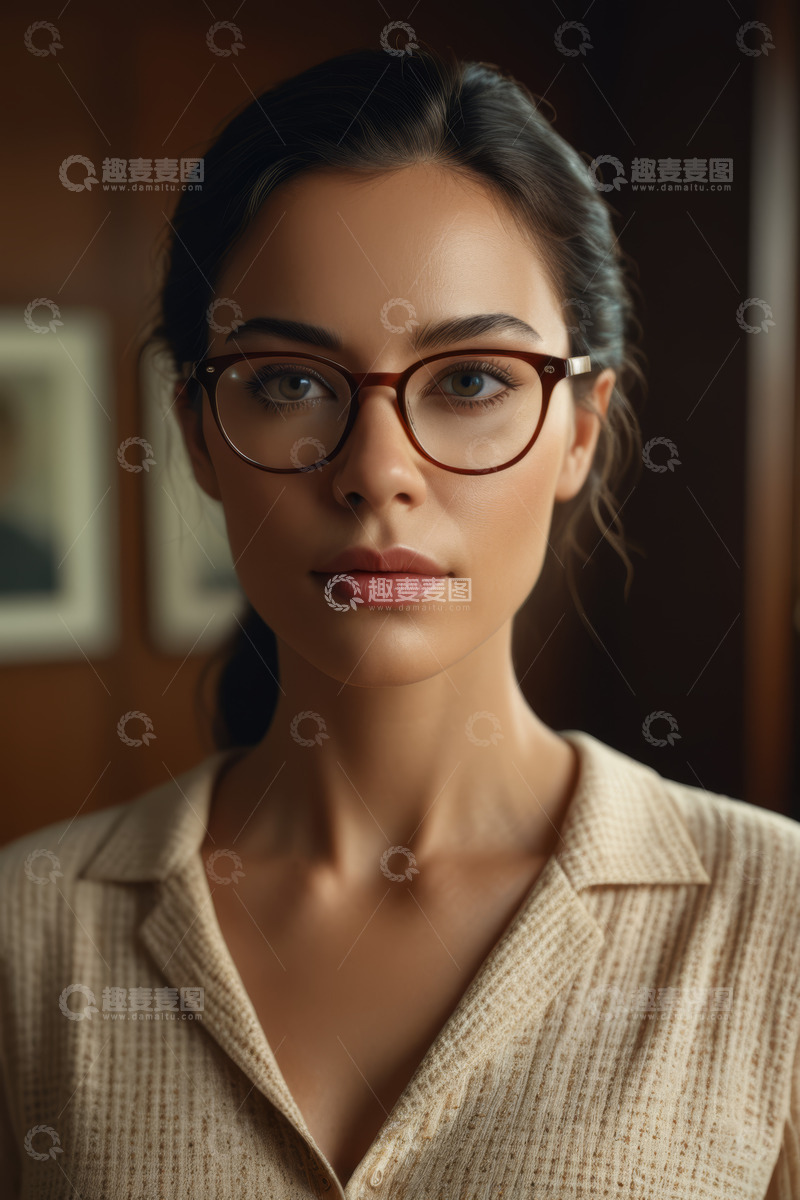 高清大图下载【趣麦麦图】戴眼镜的年轻女性肖像