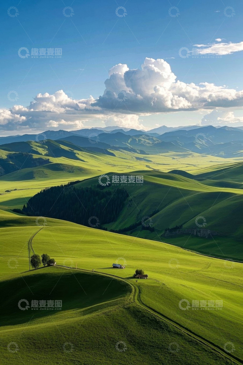 高清大图下载【趣麦麦图】航拍绿色草原山丘风景