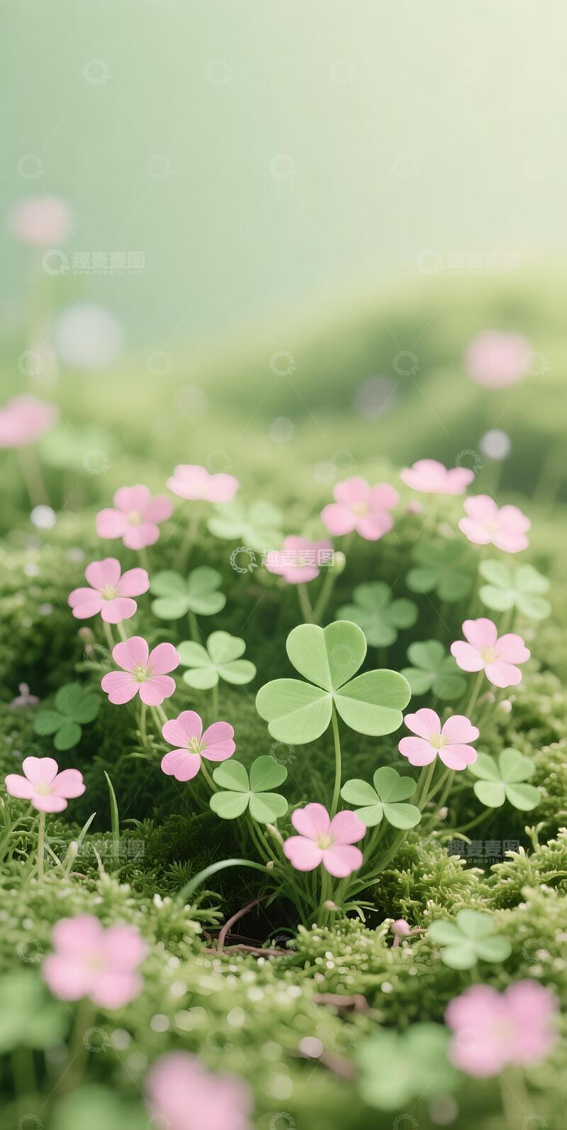 高清大图下载【趣麦麦图】春天治愈系粉绿色三叶草6