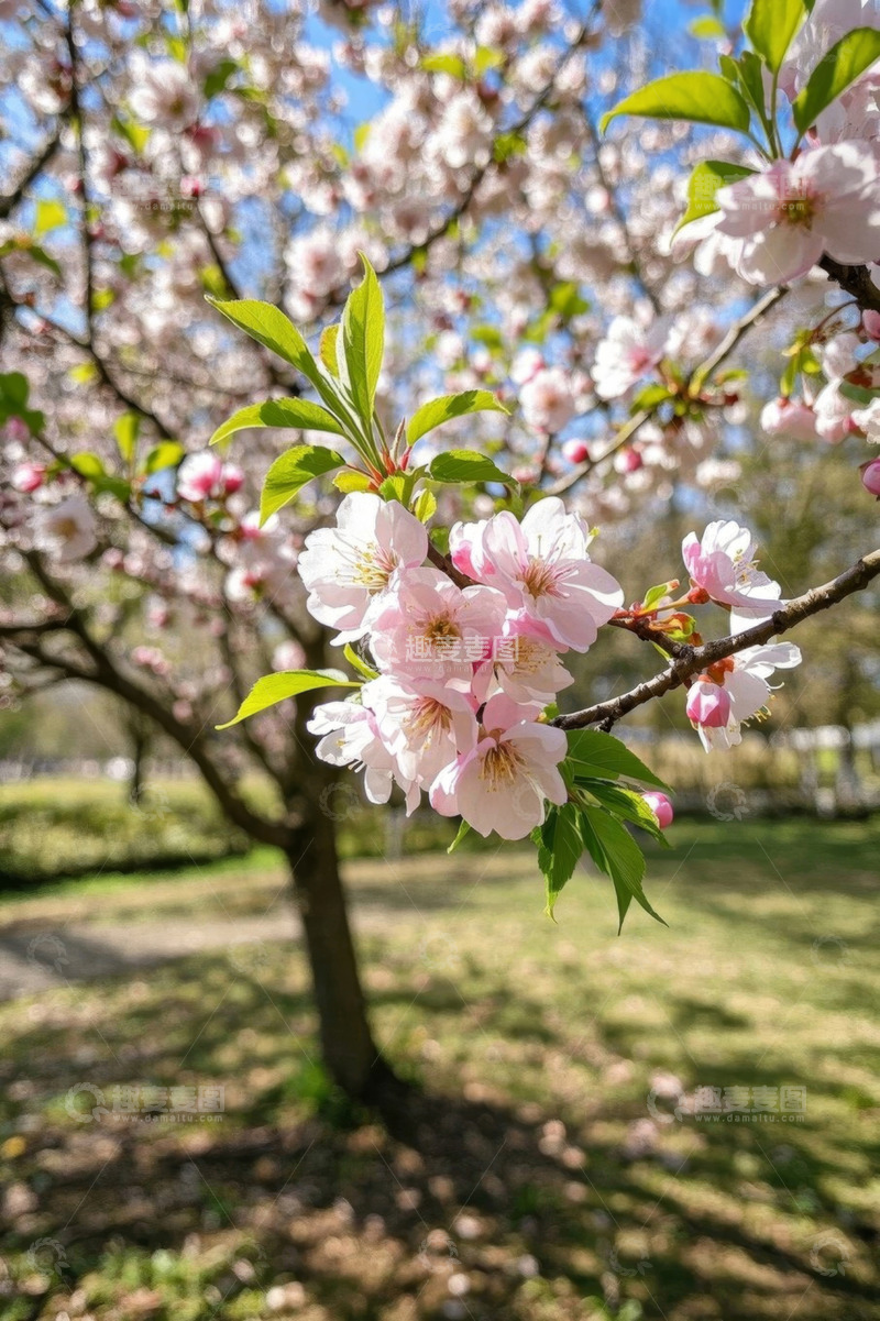 高清大图下载【趣麦麦图】公园盛开的粉色樱花树