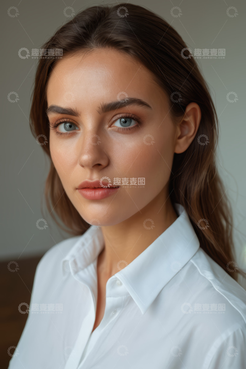 高清大图下载【趣麦麦图】穿白衬衫的年轻女性肖像