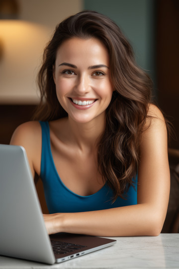 微笑女人使用笔记本电脑