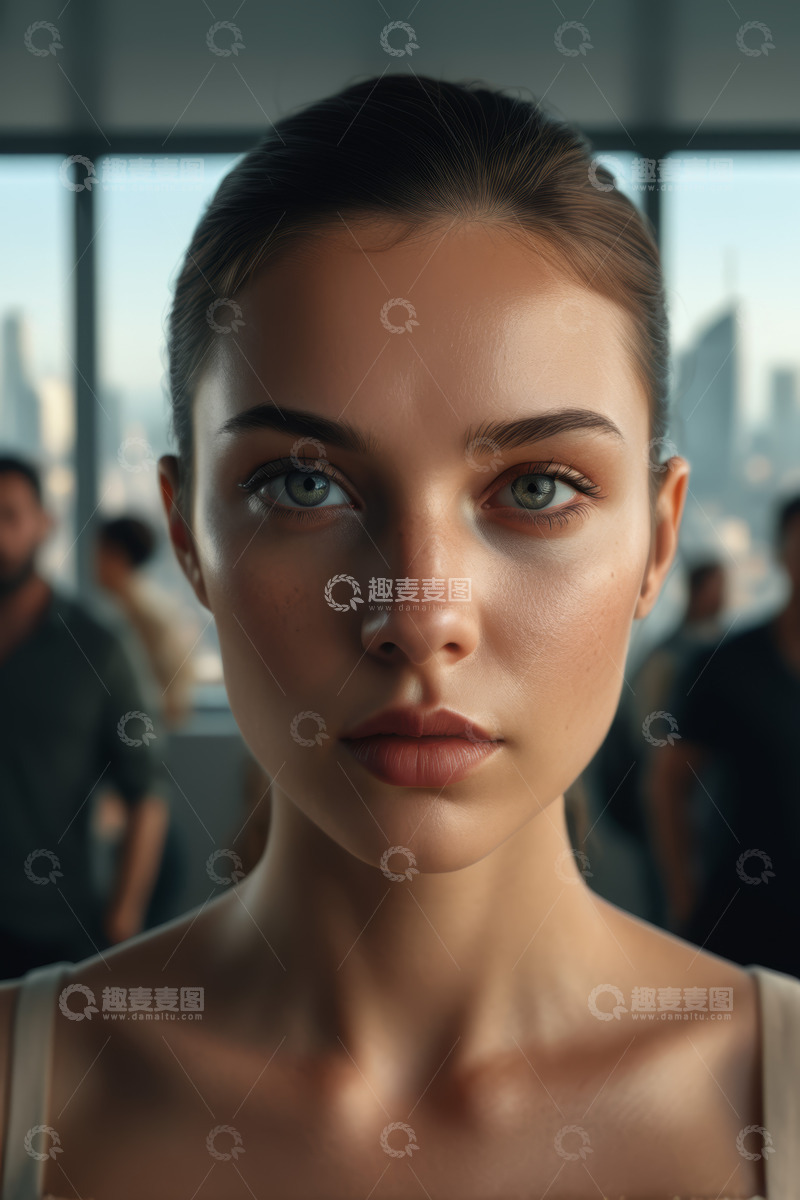 高清大图下载【趣麦麦图】年轻女子职场环境面部特写