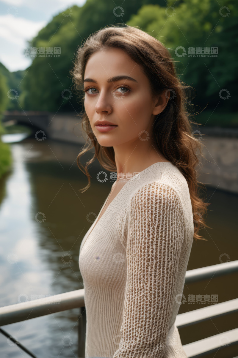 高清大图下载【趣麦麦图】河畔女子户外肖像