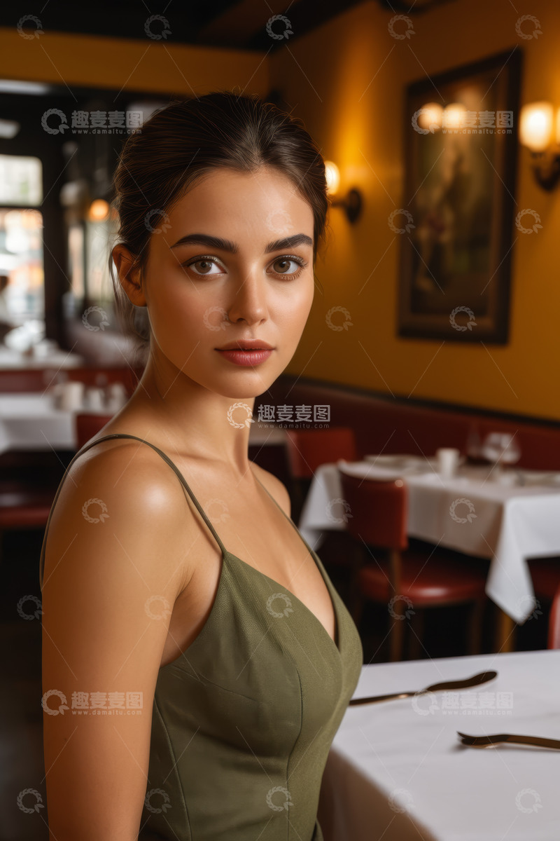 高清大图下载【趣麦麦图】餐厅内年轻女子肖像
