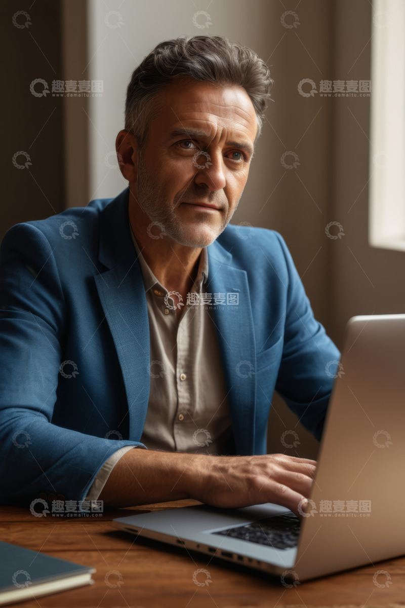 高清大图下载【趣麦麦图】商务男士使用笔记本电脑办公