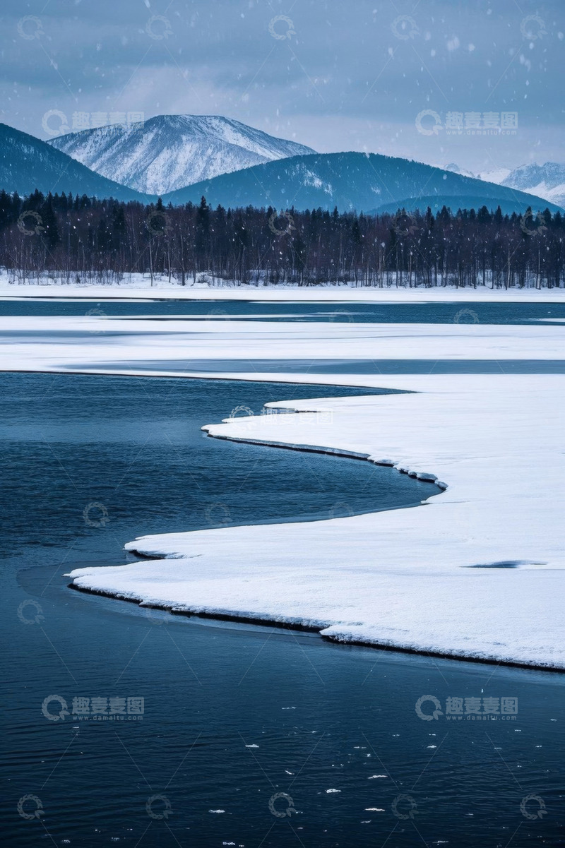 高清大图下载【趣麦麦图】冬日雪覆山水森林景致