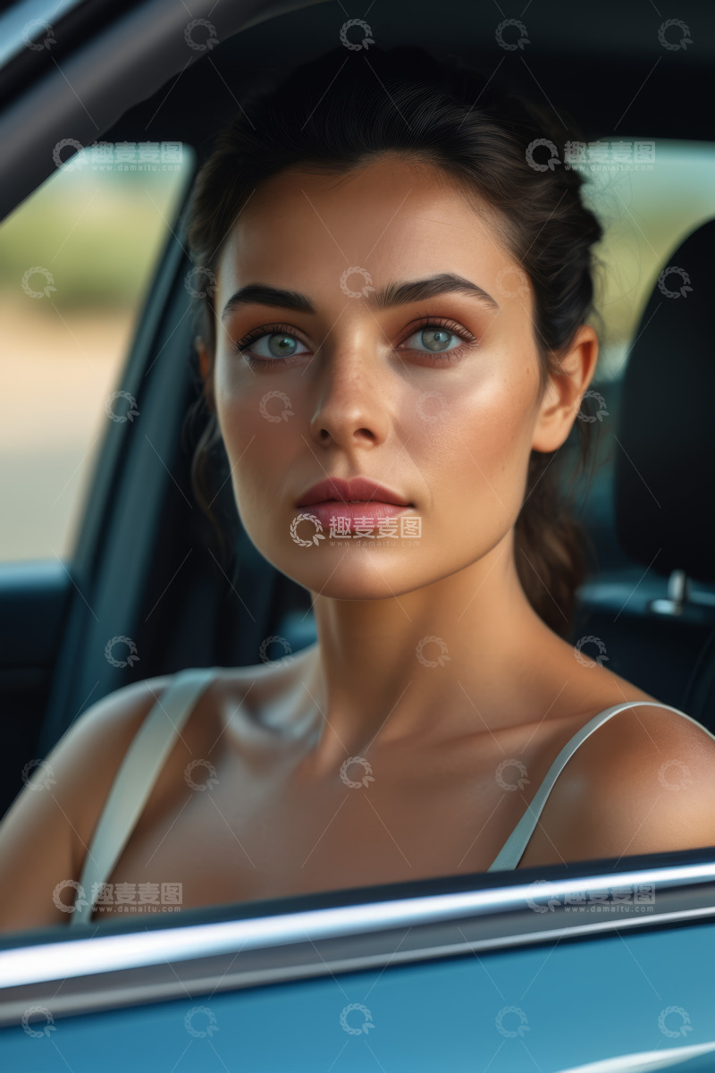 高清大图下载【趣麦麦图】车内年轻女子特写
