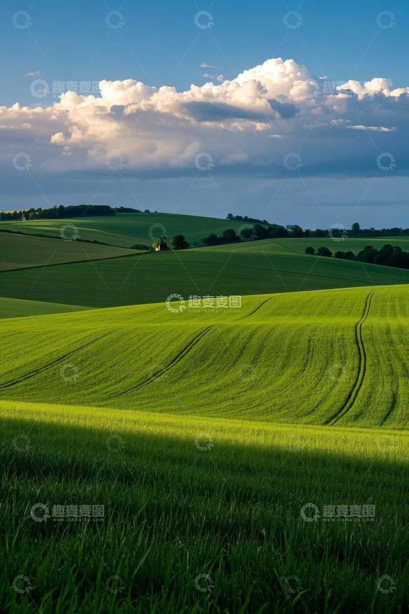 高清大图下载【趣麦麦图】田园绿色田野与蓝天白云景观