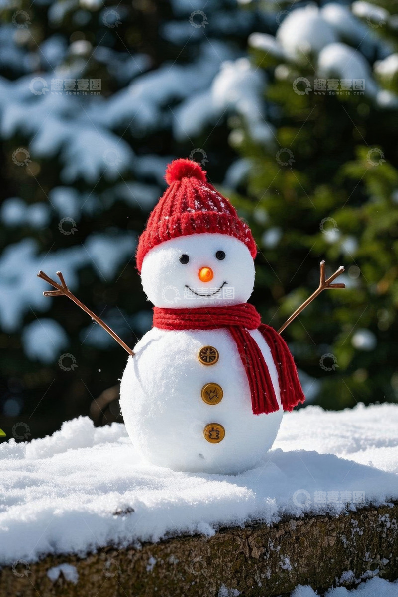 高清大图下载【趣麦麦图】戴红帽围巾的可爱雪人