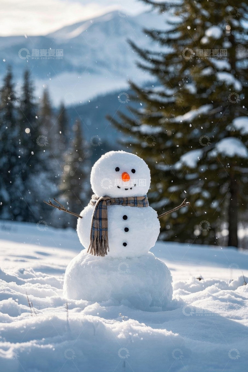 高清大图下载【趣麦麦图】雪地中戴着围巾的雪人