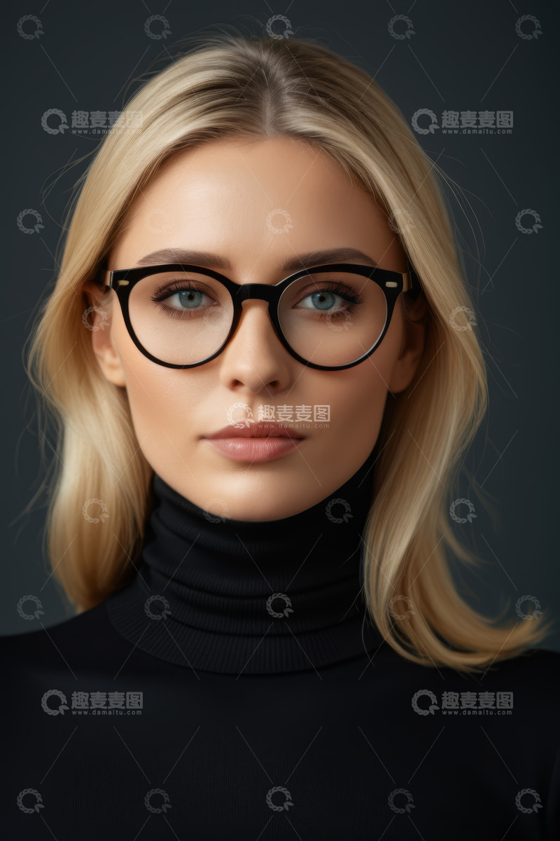 高清大图下载【趣麦麦图】戴眼镜的金发女子肖像