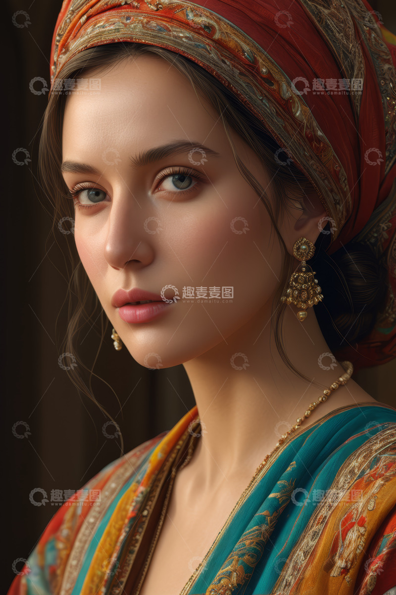 高清大图下载【趣麦麦图】身着民族服饰的年轻女性肖像