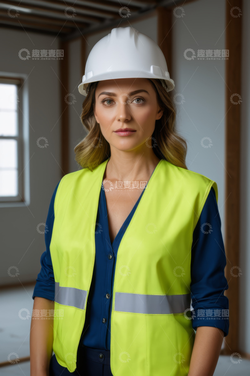 高清大图下载【趣麦麦图】穿安全背心戴安全帽的女性