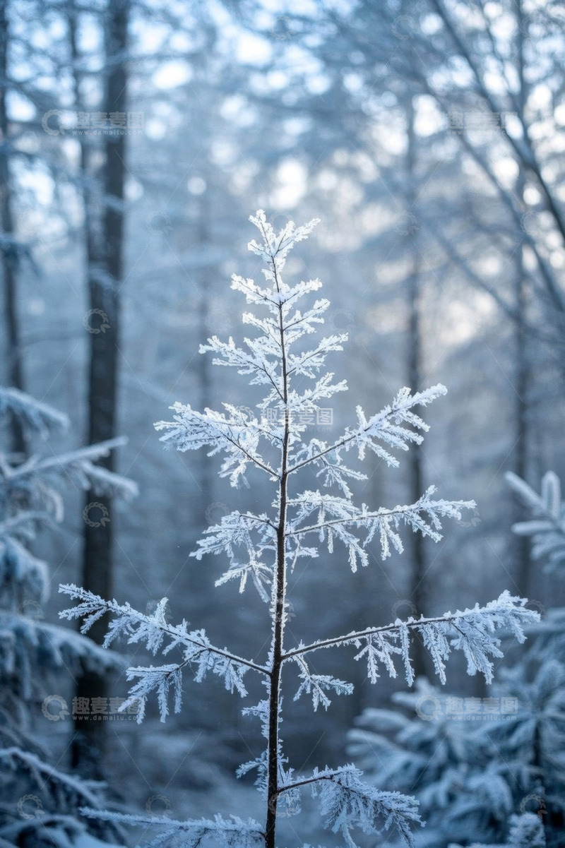 高清大图下载【趣麦麦图】雪覆森林中的植物特写