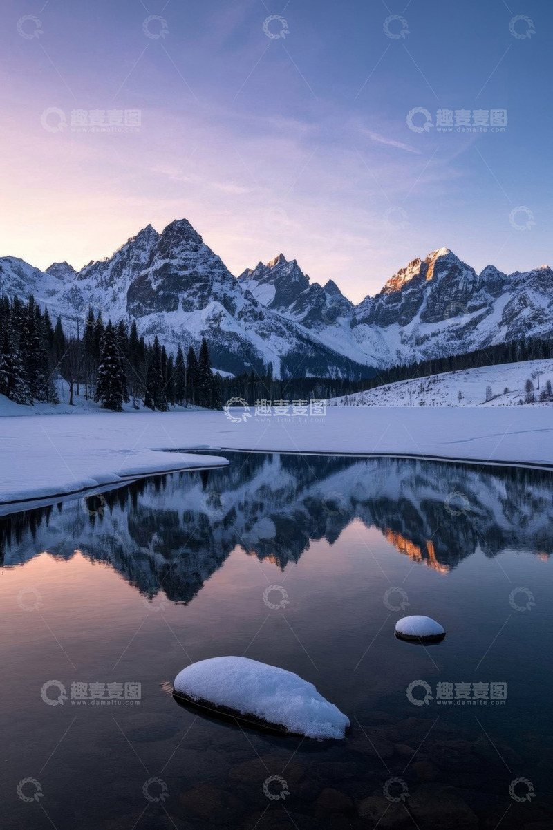 高清大图下载【趣麦麦图】雪山湖泊雪景自然风光