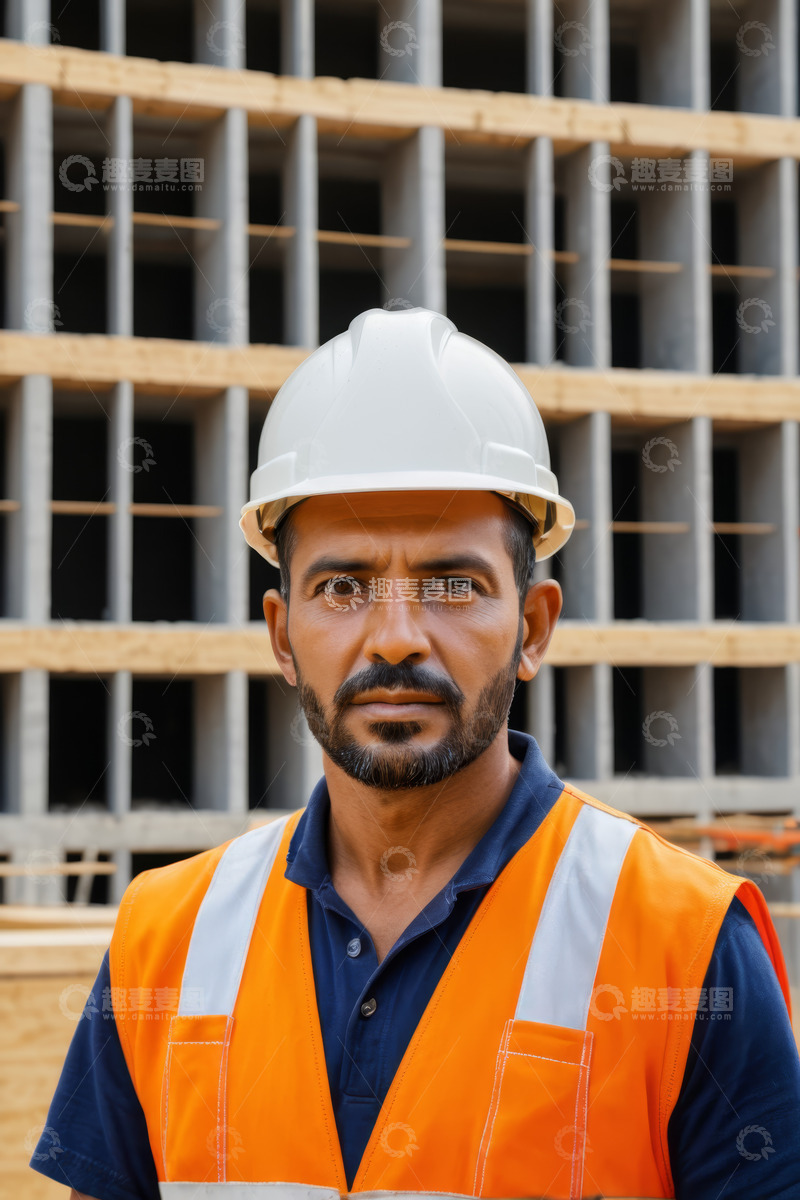 高清大图下载【趣麦麦图】戴安全帽的建筑工人肖像