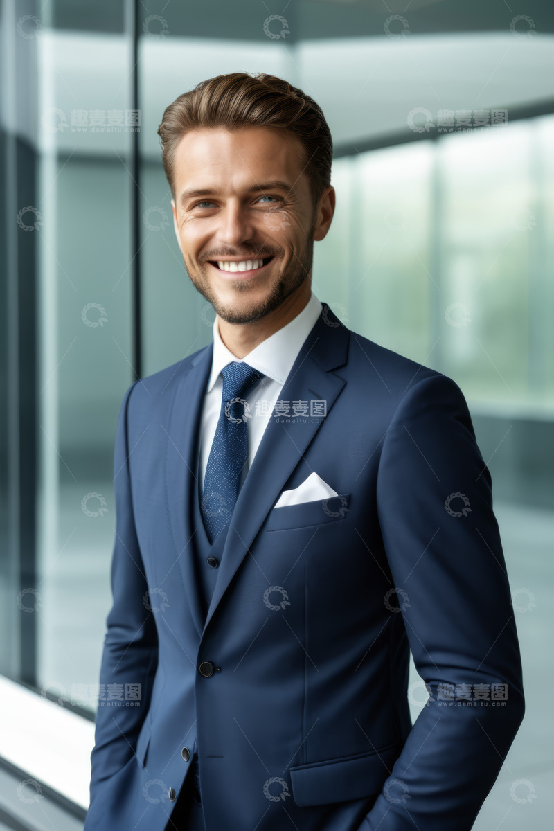 高清大图下载【趣麦麦图】西装男士微笑站立办公环境