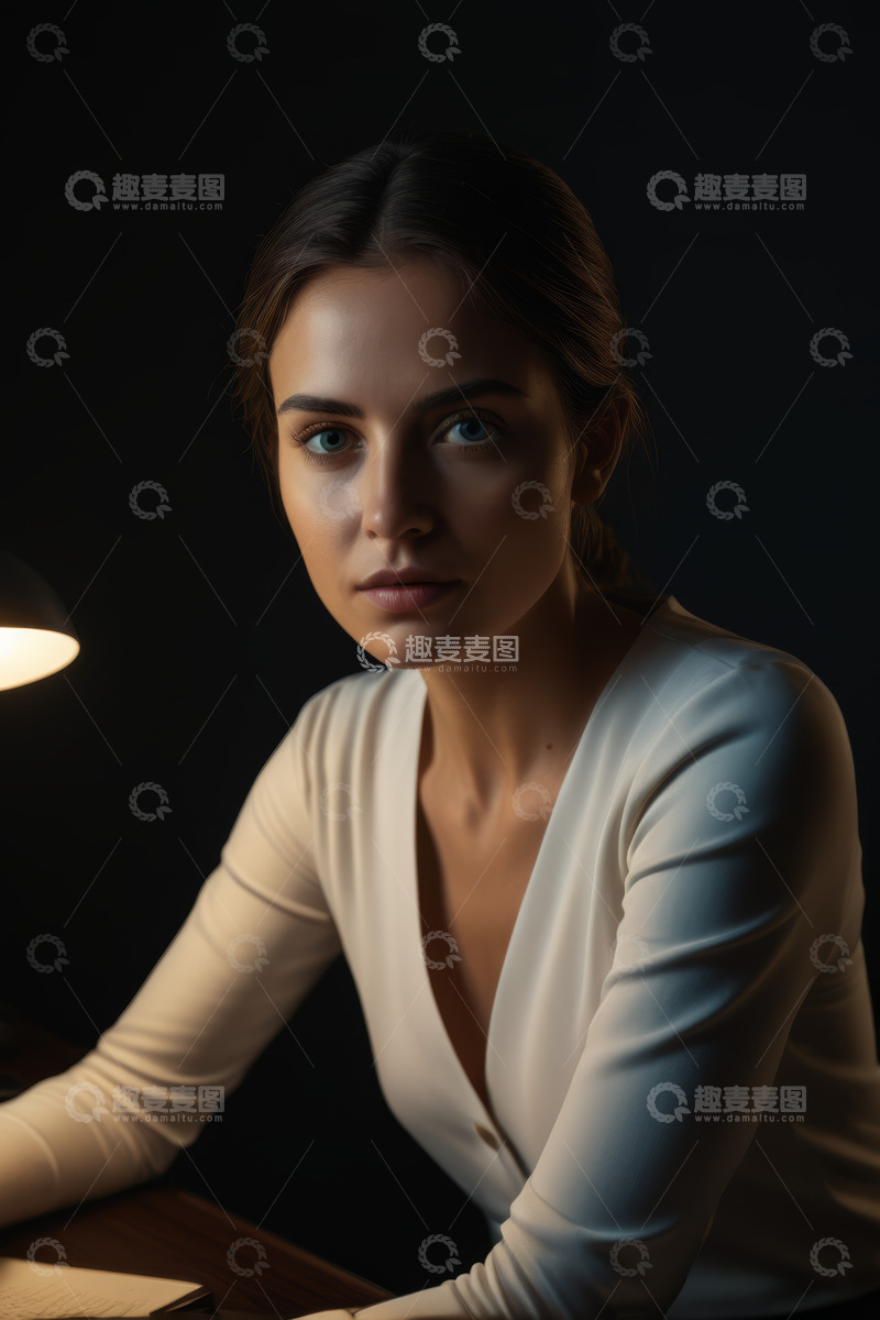 高清大图下载【趣麦麦图】女性近景特写于桌前凝视