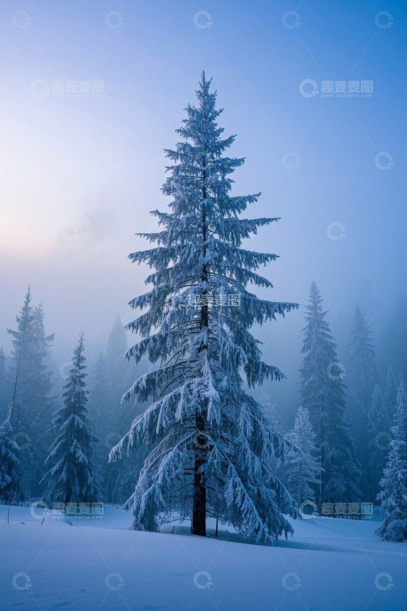 高清大图下载【趣麦麦图】雪覆盖的森林中挺拔的树木