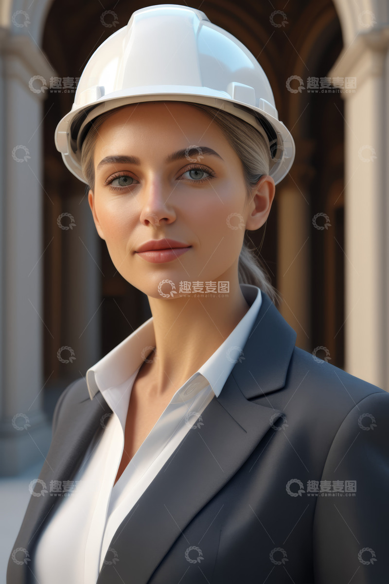 高清大图下载【趣麦麦图】穿职业装戴安全帽的女性
