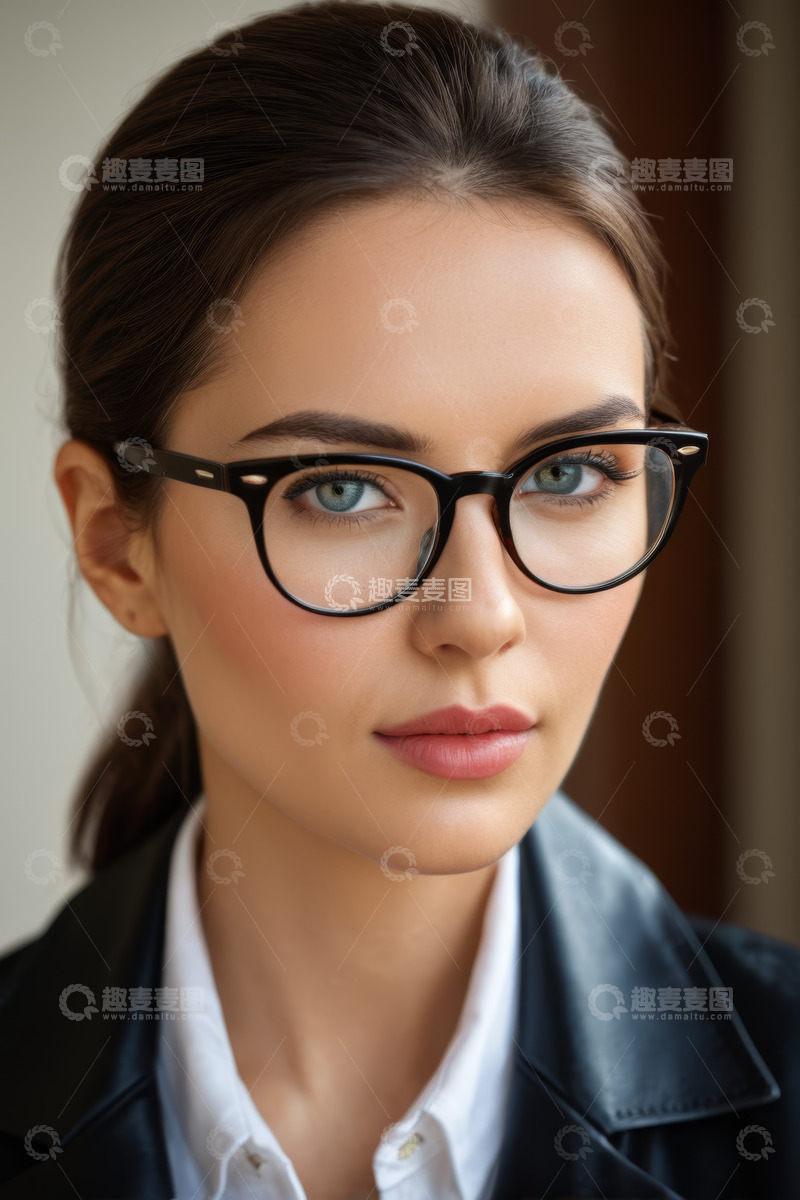 高清大图下载【趣麦麦图】戴眼镜的年轻职业女性肖像