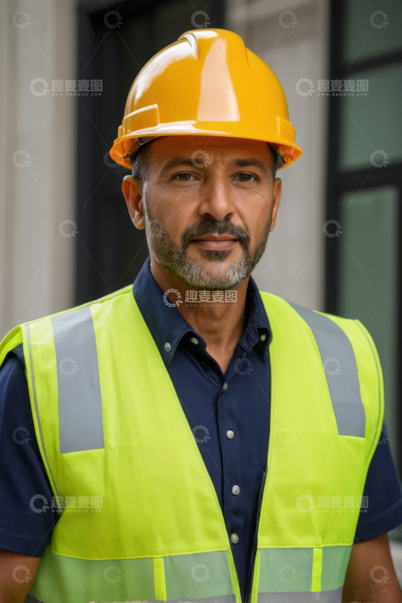 高清大图下载【趣麦麦图】穿着反光背心的工人肖像