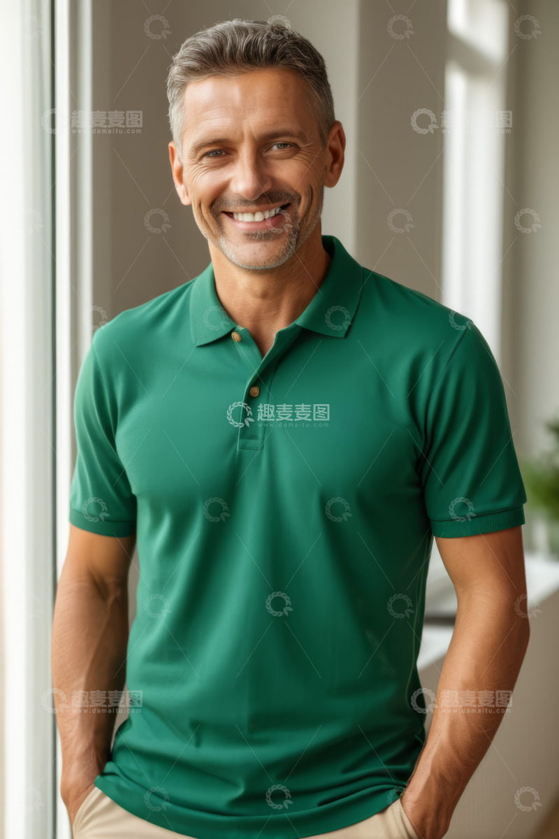 高清大图下载【趣麦麦图】穿绿Polo衫微笑男士肖像