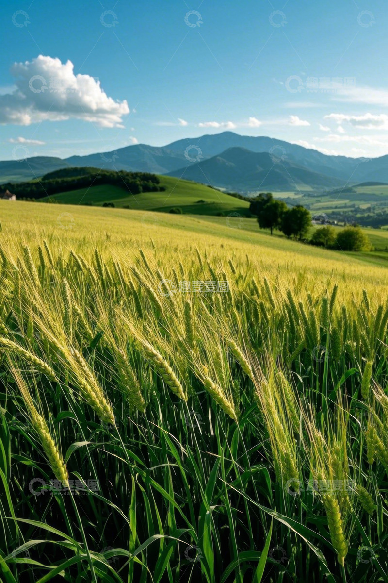 高清大图下载【趣麦麦图】田野间金黄的小麦自然风光