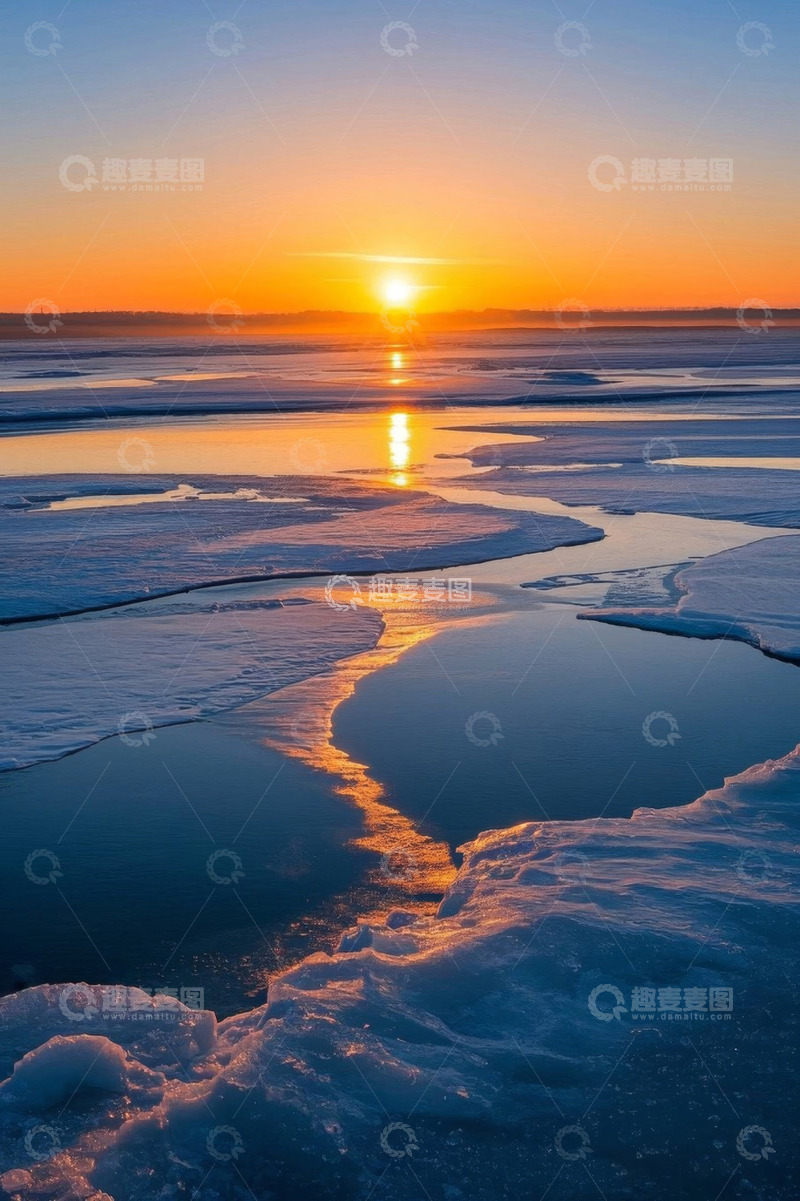 高清大图下载【趣麦麦图】冰面日落自然风光