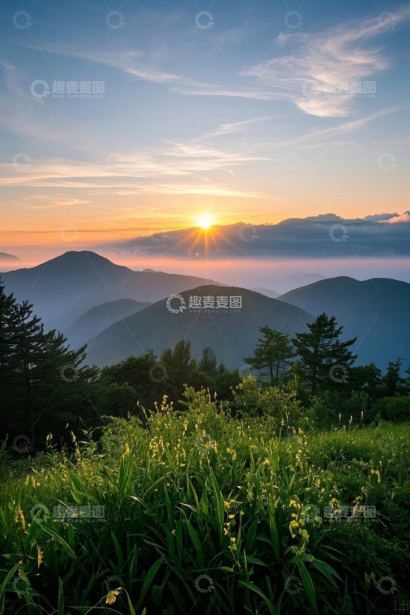 高清大图下载【趣麦麦图】山间日出自然风光