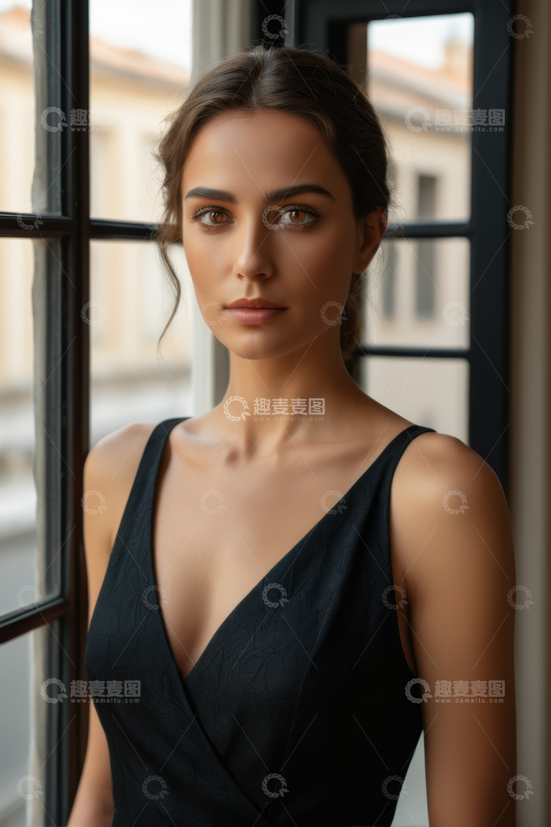 高清大图下载【趣麦麦图】窗边年轻女子时尚肖像