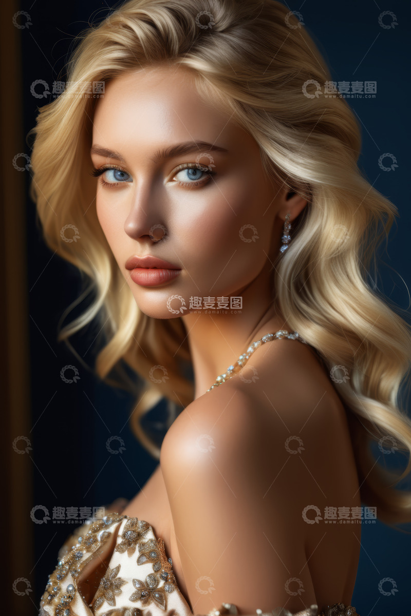 高清大图下载【趣麦麦图】金发女子优雅半身肖像