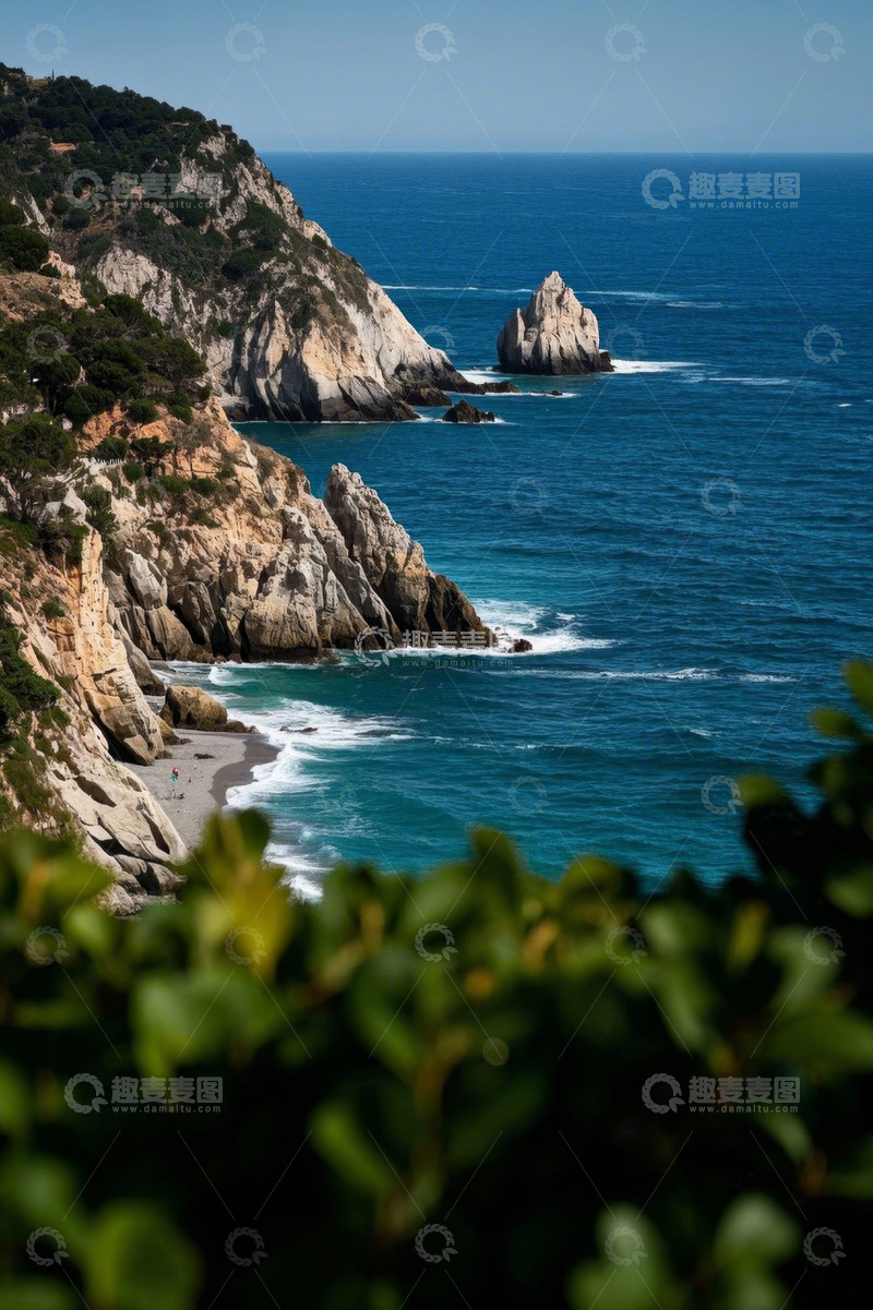 高清大图下载【趣麦麦图】海岸边岩石与蓝色海洋景观