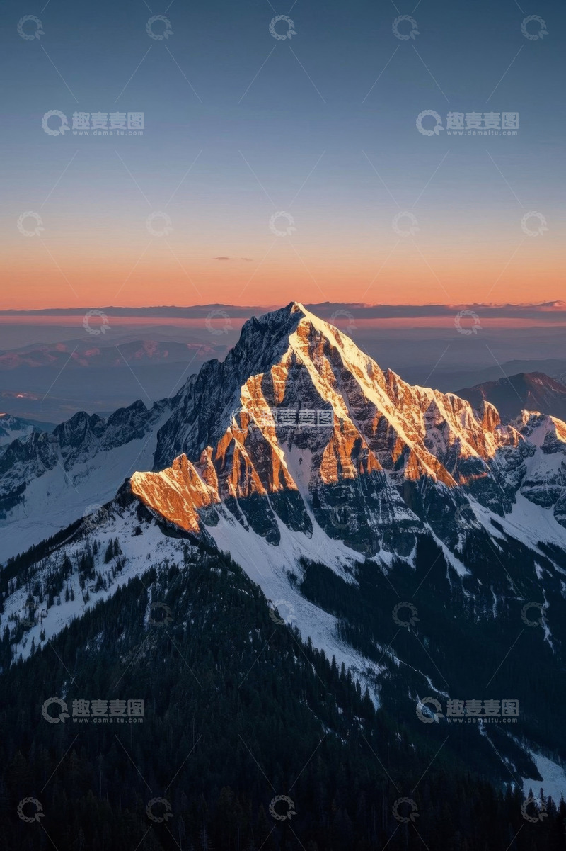 高清大图下载【趣麦麦图】雪山日出壮丽景观
