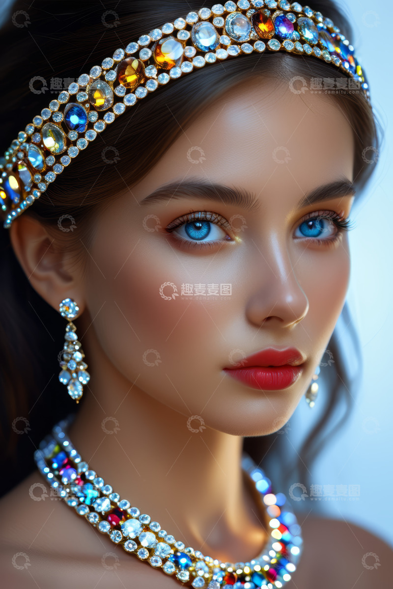 高清大图下载【趣麦麦图】佩戴珠宝首饰的时尚女孩特写