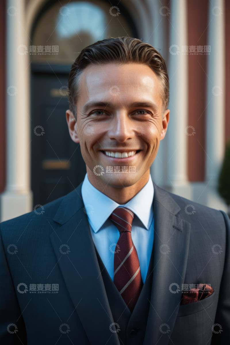 高清大图下载【趣麦麦图】西装革履男子户外微笑肖像