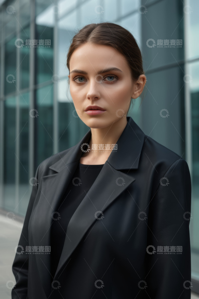 高清大图下载【趣麦麦图】身着西装的年轻女性户外肖像