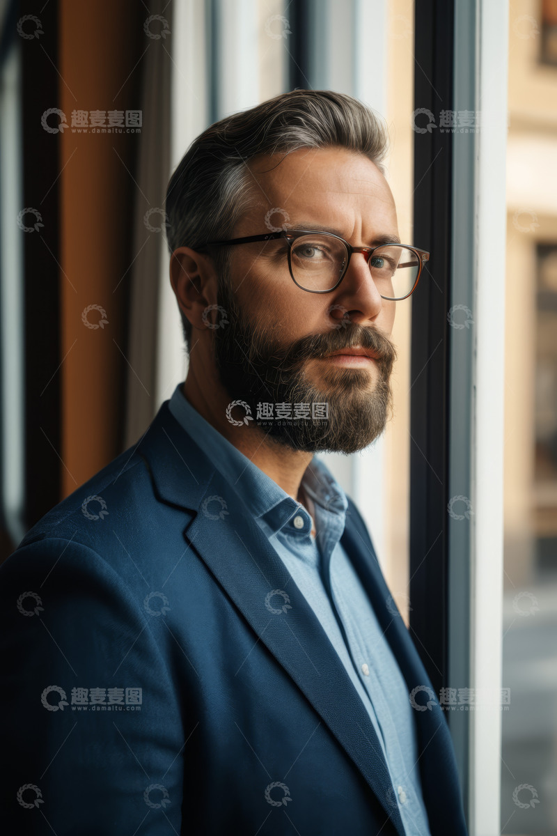高清大图下载【趣麦麦图】西装男士窗边凝视特写
