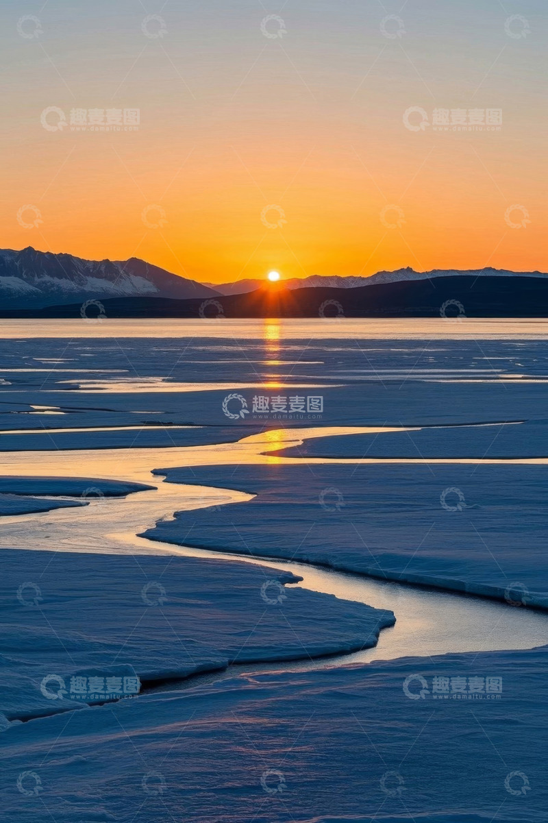 高清大图下载【趣麦麦图】冰面河流日出自然风光