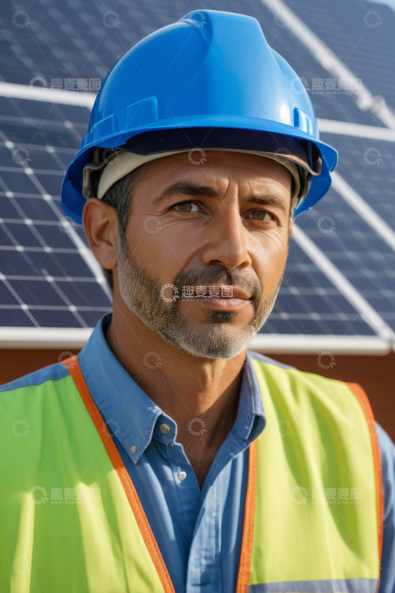 高清大图下载【趣麦麦图】太阳能工作者近景