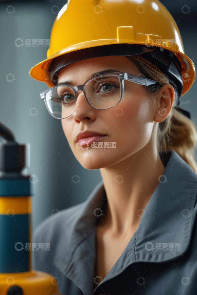 高清大图下载【趣麦麦图】戴安全帽穿工装的女性工作者