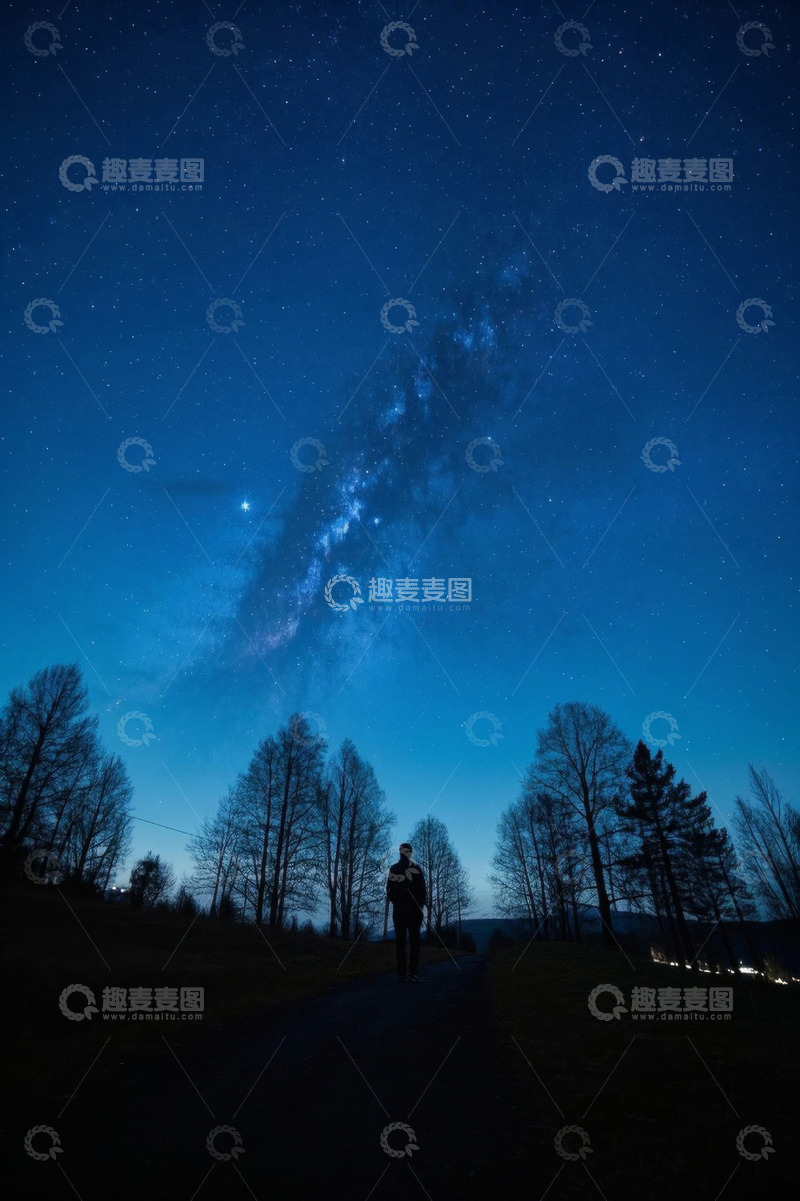 高清大图下载【趣麦麦图】人在户外仰望星空夜景