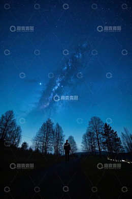人在户外仰望星空夜景
